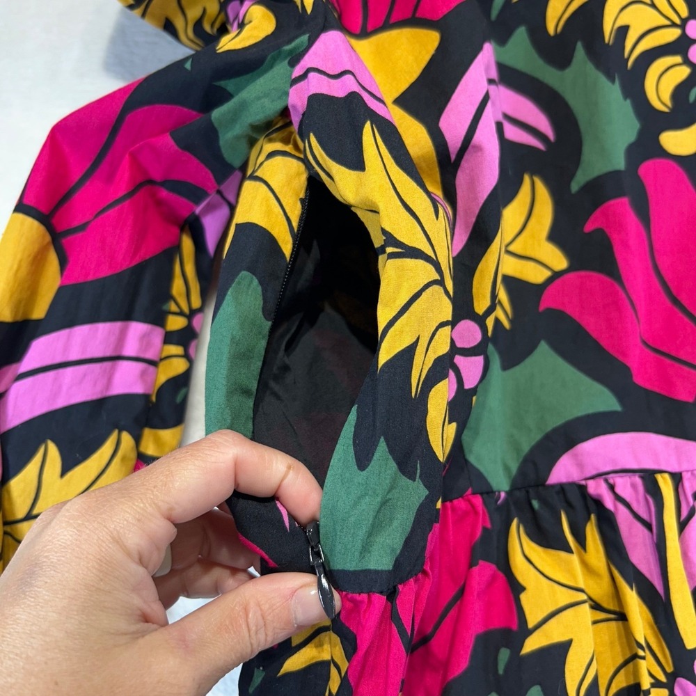 J.Crew Maximalist Retro Mod Floral Tiered Mini Dress 6 Cotton Tropical Yellow - Picture 6 of 10